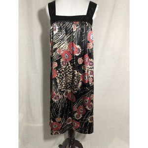 Glam Black Floral Jumper Asian Fabric Red‎ Flowers Buttons In Back Size Medium